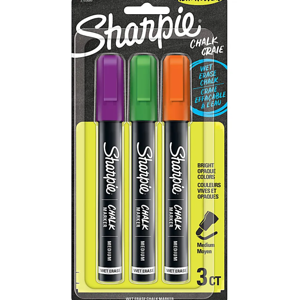 Sharpie® Wet-Erase Chalk Markers, Medium Point, Opaque Barrel, Assorted Ink Colors, Pack Of 3 Markers