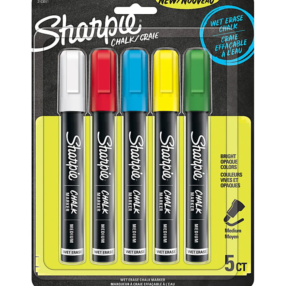Sharpie® Wet-Erase Chalk Markers, Medium Point, Assorted Colors, Pack Of 5 Markers