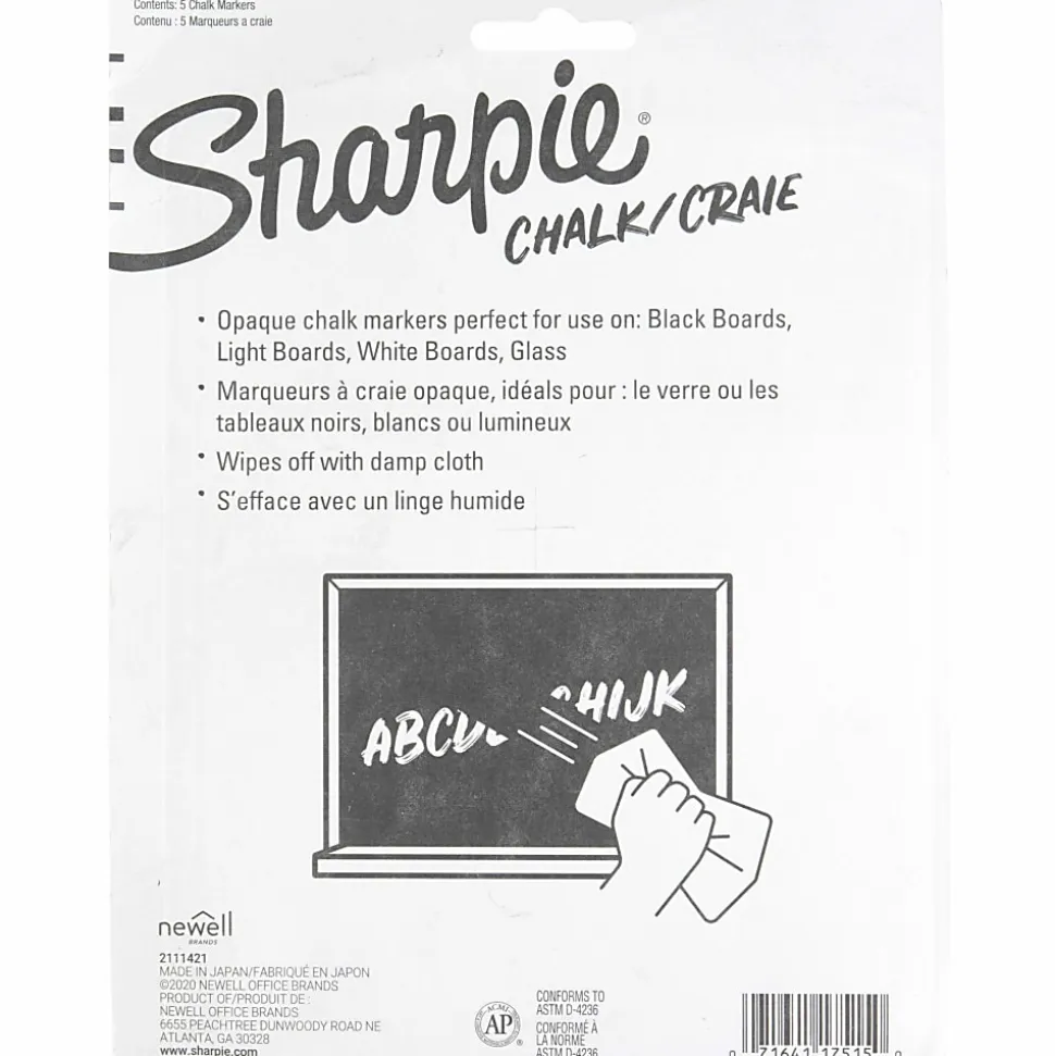Sharpie® Wet-Erase Chalk Markers, Medium Point, Assorted Colors, Pack Of 5 Markers