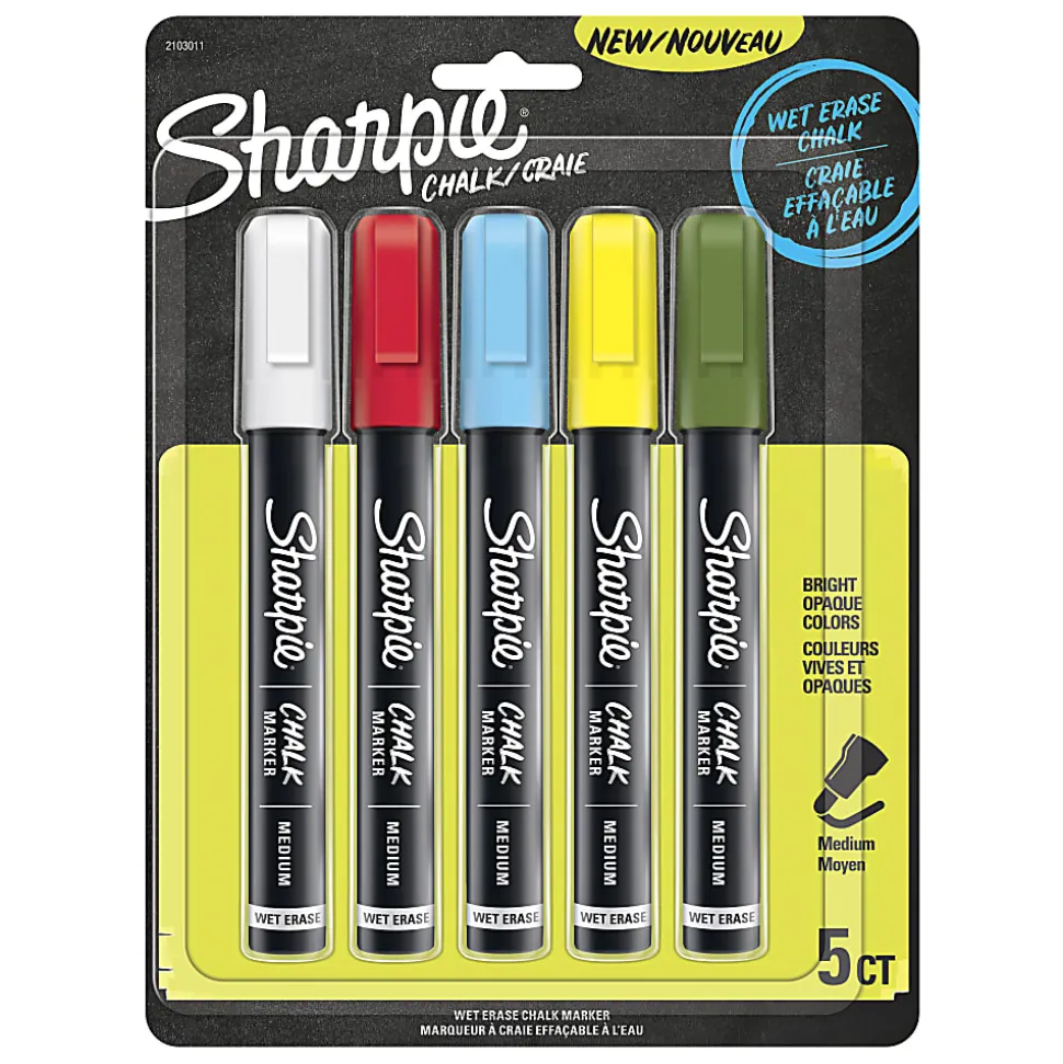 Sharpie® Wet-Erase Chalk Markers, Medium Point, Assorted Colors, Pack Of 5 Markers