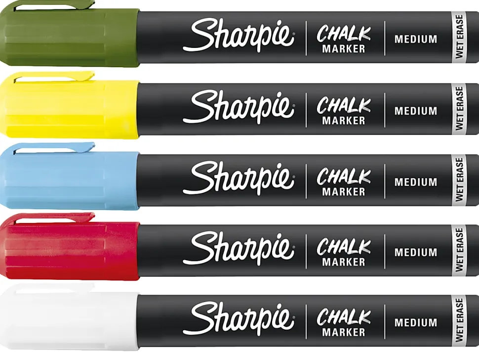 Sharpie® Wet-Erase Chalk Markers, Medium Point, Assorted Colors, Pack Of 5 Markers