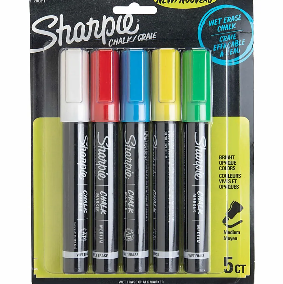 Sharpie® Wet-Erase Chalk Markers, Medium Point, Assorted Colors, Pack Of 5 Markers