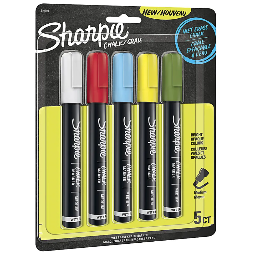 Sharpie® Wet-Erase Chalk Markers, Medium Point, Assorted Colors, Pack Of 5 Markers