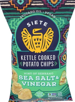 Siete Family Foods Kettle Cooked Potato Chips, Serrano Sea Salt & Vinegar, 5.5 Oz, Total Qty 6