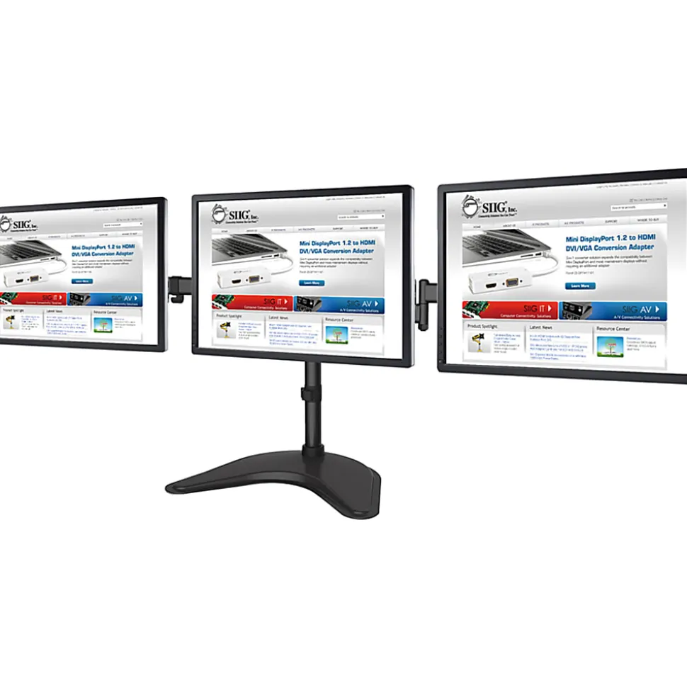 SIIG Articulated Freestanding Triple Monitor Desk Stand - 13"-27" - Up to 27" Screen Support - 51 lb Load Capacity - CEMT1V12S1