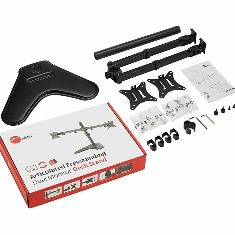 SIIG Articulated Freestanding Dual Monitor Desk Stand - 13"-27" - Up to 27" Screen Support - 34 lb Load Capacity - CEMT1U12S1