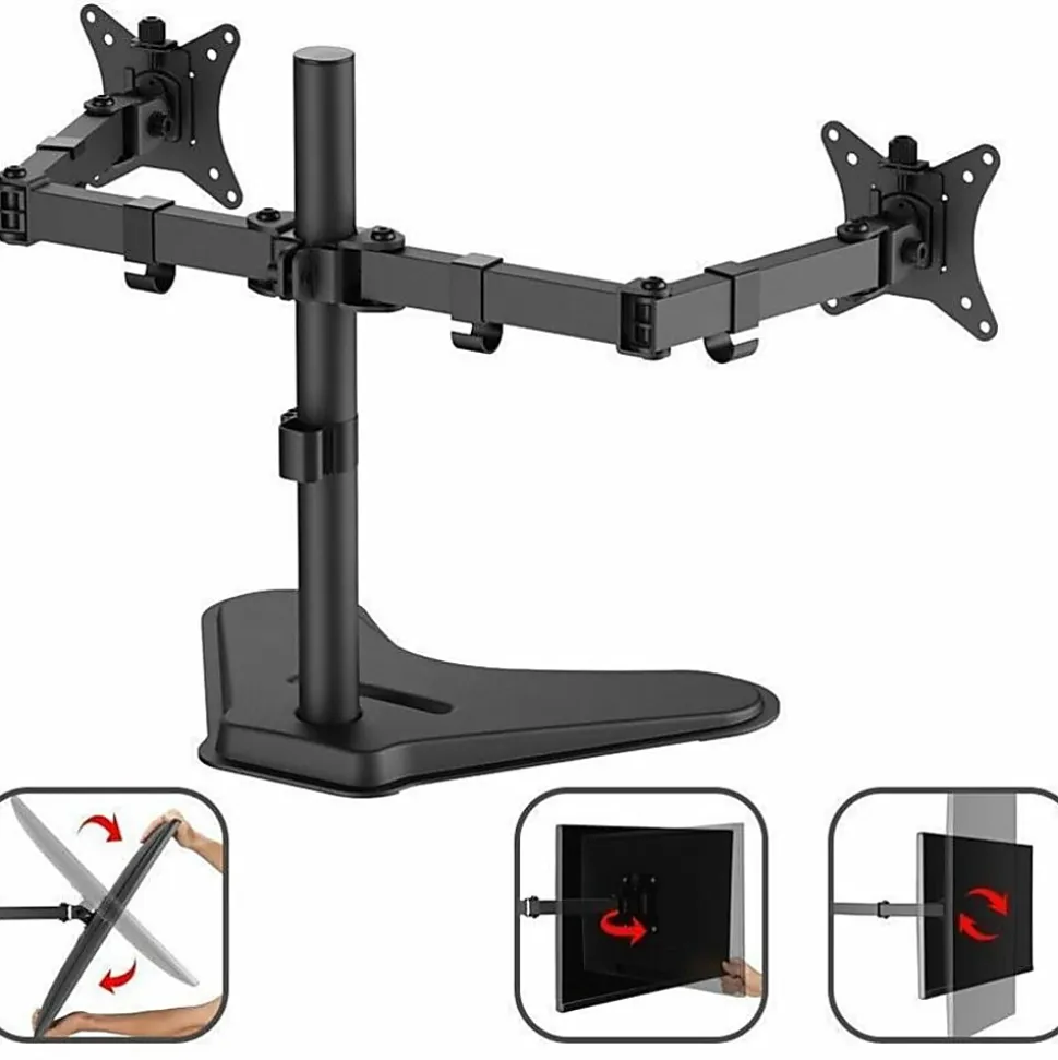 SIIG Articulated Freestanding Dual Monitor Desk Stand - 13"-27" - Up to 27" Screen Support - 34 lb Load Capacity - CEMT1U12S1