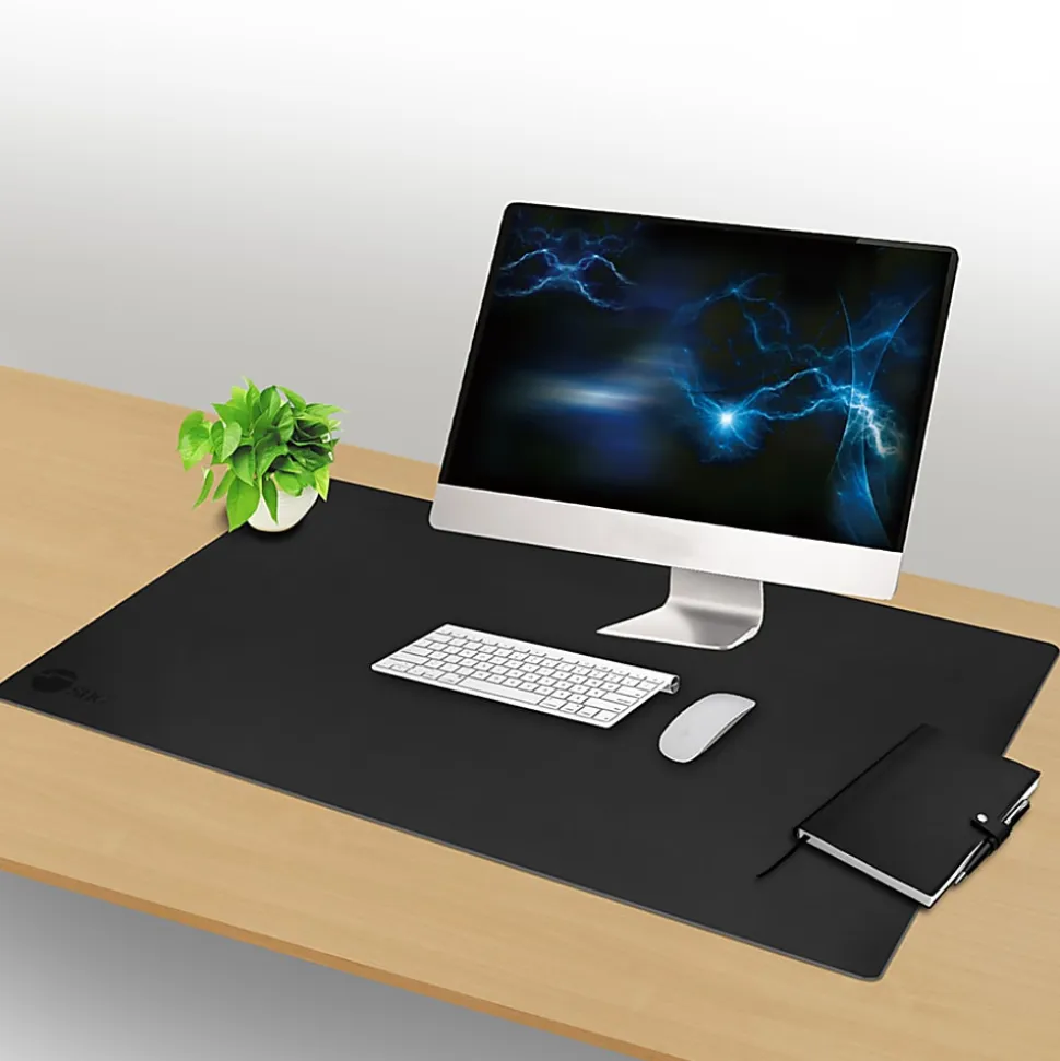 SIIG Large Artificial Leather Smooth Desk Mat Protector - Black - Rectangular - 22" Width x 36" Length x 0.12000" Depth - Artificial Leather - Black
