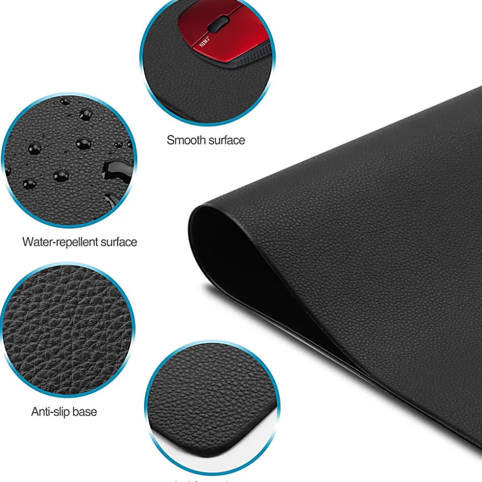 SIIG Large Artificial Leather Smooth Desk Mat Protector - Black - Rectangular - 22" Width x 36" Length x 0.12000" Depth - Artificial Leather - Black