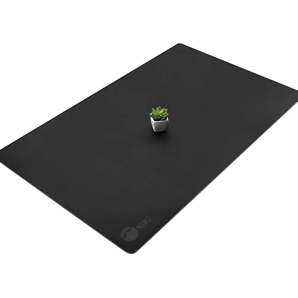 SIIG Large Artificial Leather Smooth Desk Mat Protector - Black - Rectangular - 22" Width x 36" Length x 0.12000" Depth - Artificial Leather - Black