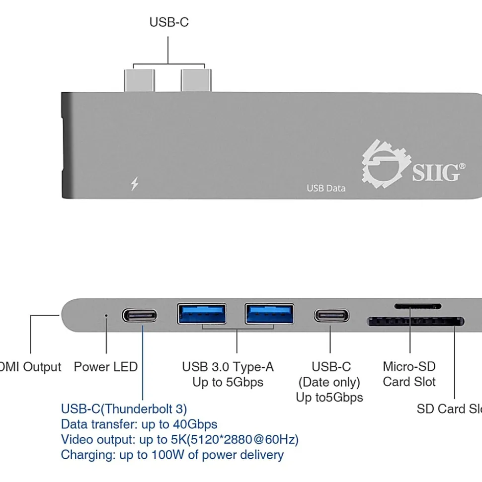 SIIG Thunderbolt 3 USB-C Hub HDMI with Card Reader & PD Adapter - Space Gray