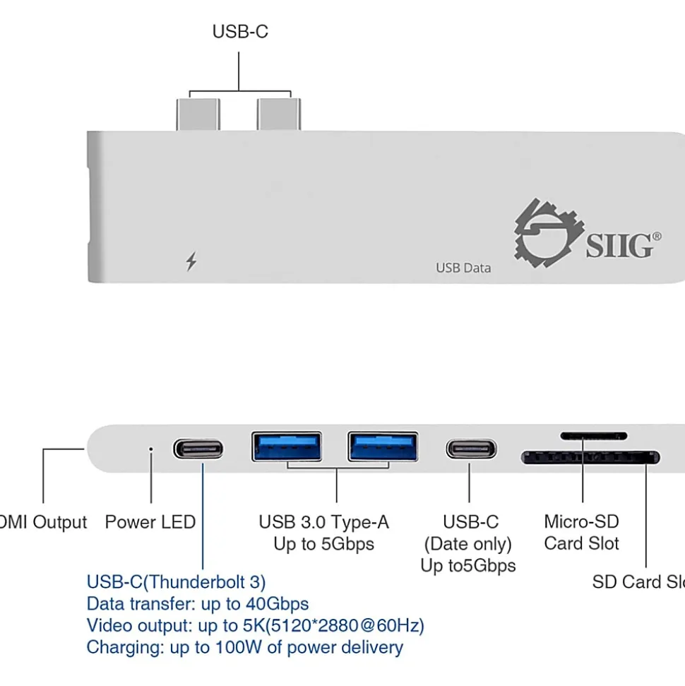 SIIG Thunderbolt 3 USB-C Hub HDMI with Card Reader & PD Adapter - Silver