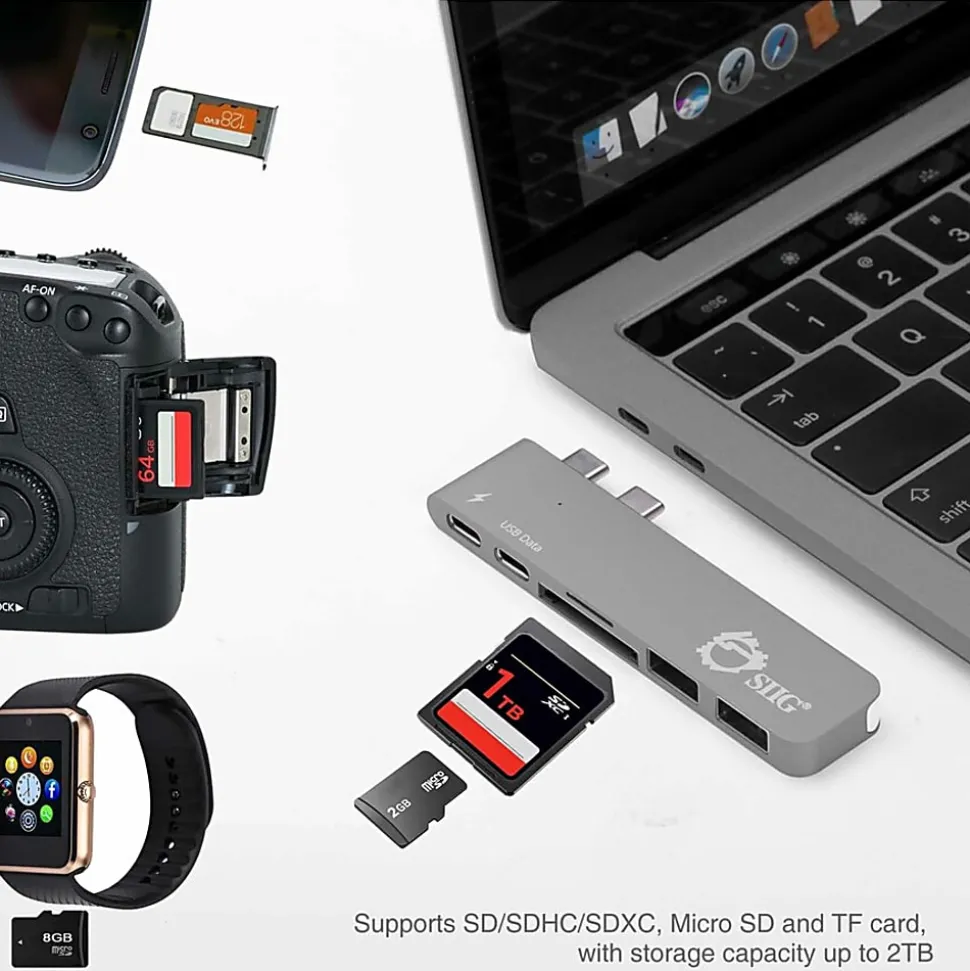 SIIG Thunderbolt 3 USB-C Hub with Card Reader & PD Adapter - Space Gray