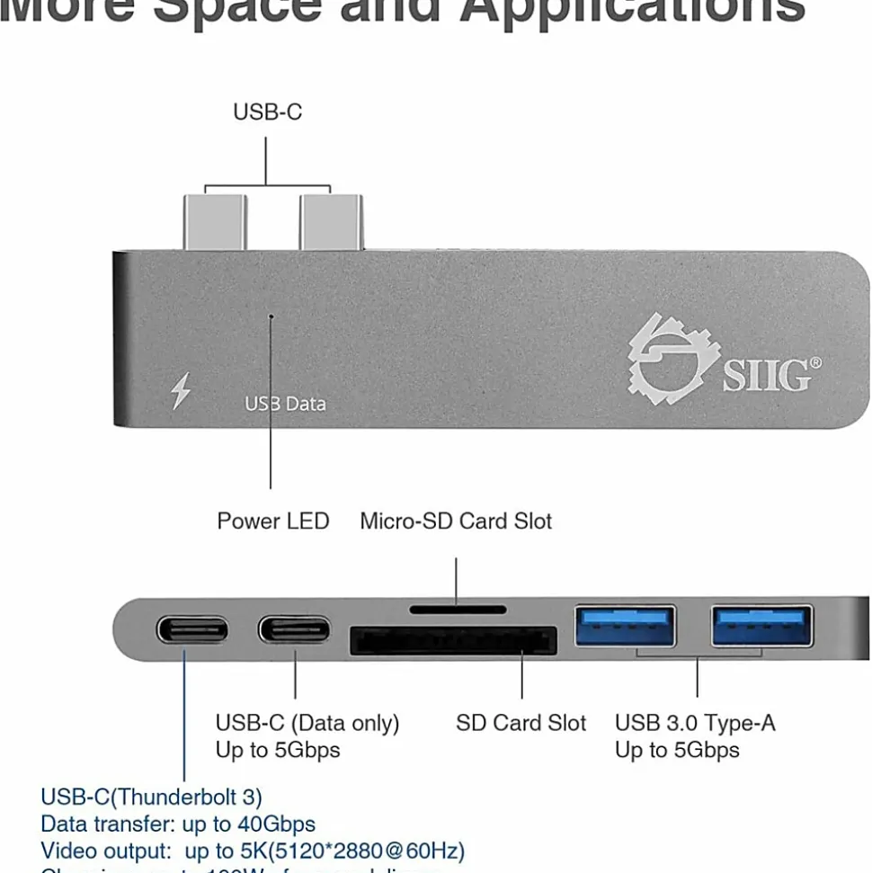 SIIG Thunderbolt 3 USB-C Hub with Card Reader & PD Adapter - Space Gray