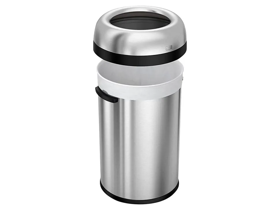 simplehuman Commercial Open Top Trash Can, Bullet Round, 30 Gallons, 32.3" x 18.9", Brushed Heavy-Gauge Stainless Steel
