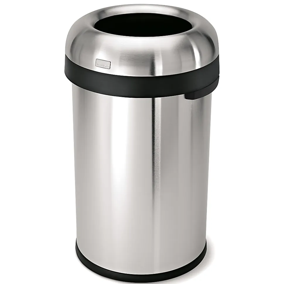 simplehuman Commercial Open Top Trash Can, Bullet Round, 21 Gallons, 30" x 17.8", Brushed Heavy-Gauge Stainless Steel