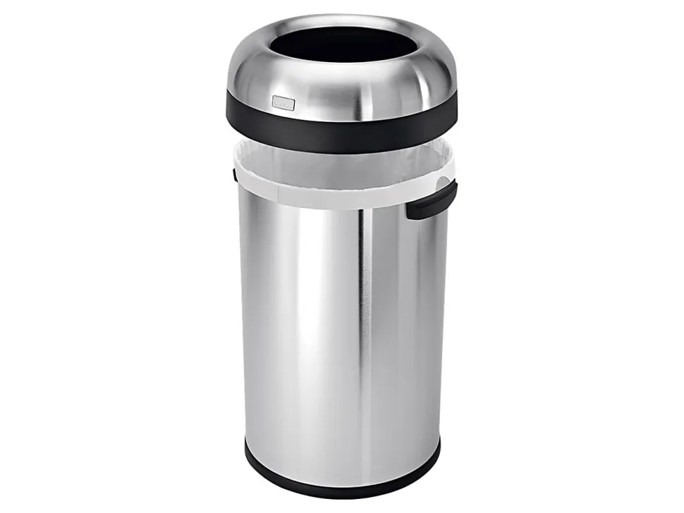 simplehuman Commercial Open Top Trash Can, Bullet Round, 21 Gallons, 30" x 17.8", Brushed Heavy-Gauge Stainless Steel