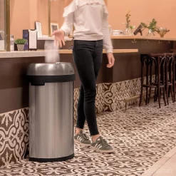 simplehuman Commercial Open Top Trash Can, Semi-Round, 21 Gallons, 30" x 20.7" x 14.3", Brushed Heavy-Gauge Stainless Steel