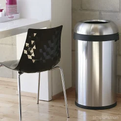 simplehuman Commercial Open Top Trash Can, Bullet Round, 16 Gallons, 29.8