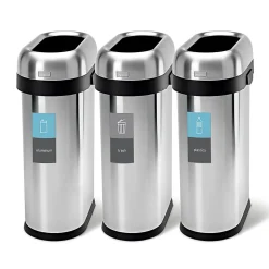 simplehuman Commercial Open Top Trash Can, Slim Oval, 13 Gallons, 27.4" x 10.7" x 18.2", Brushed Heavy-Gauge Stainless Steel