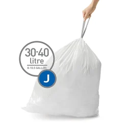simplehuman® Custom Fit Can Liners, J, 0.3 mil, 30-40L/8-10G, White, Pack Of 240