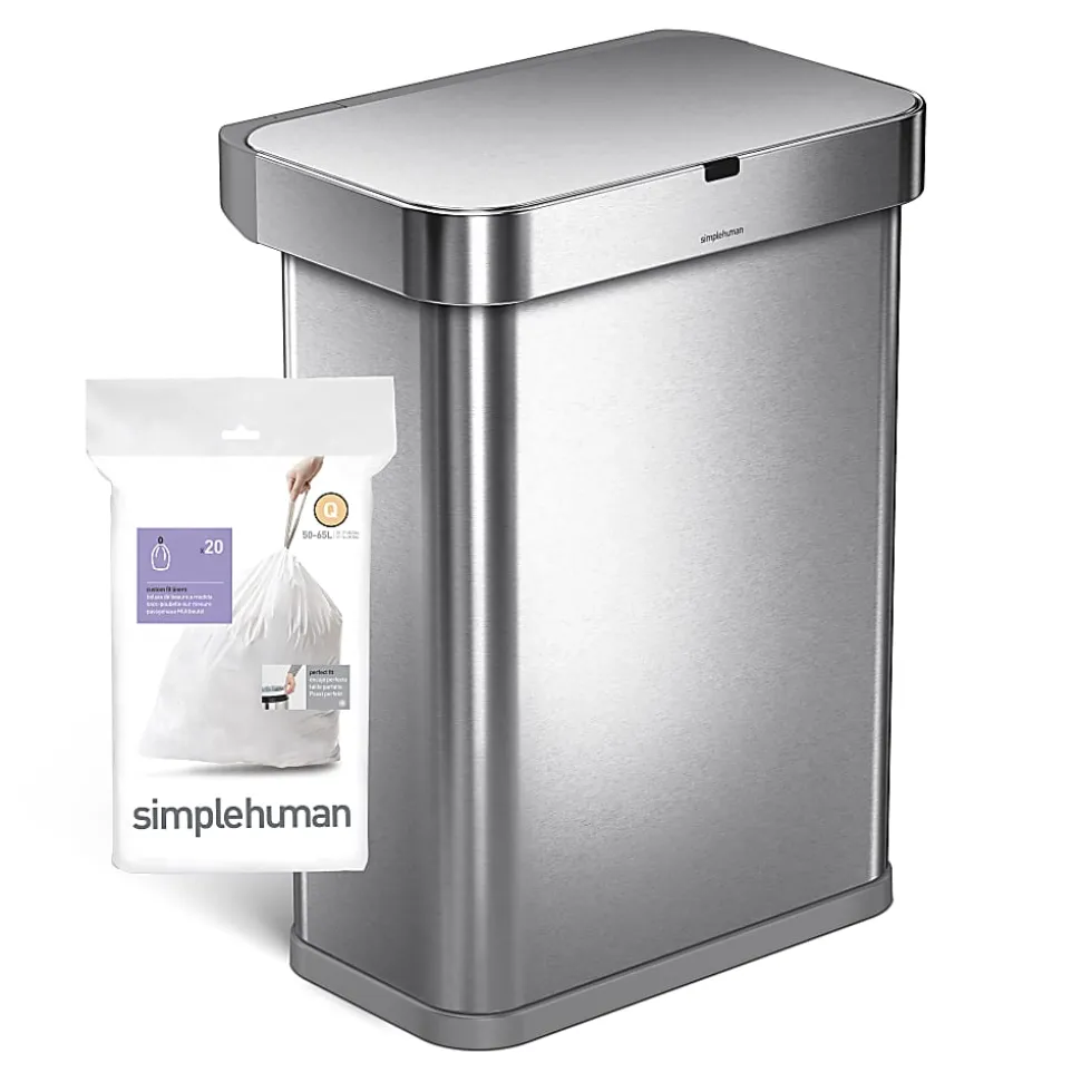 simplehuman Custom Fit Can Liners, Q, 0.3 mil, 13 To 17 Gallons, White, Pack Of 240 Liners