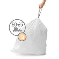 simplehuman Custom Fit Can Liners, Q, 0.3 mil, 13 To 17 Gallons, White, Pack Of 240 Liners