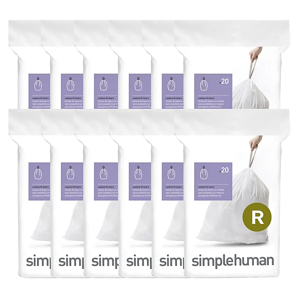 simplehuman® Custom Fit Can Liners, R, 0.3 mil, 10L/2.6G, White, Pack Of 240