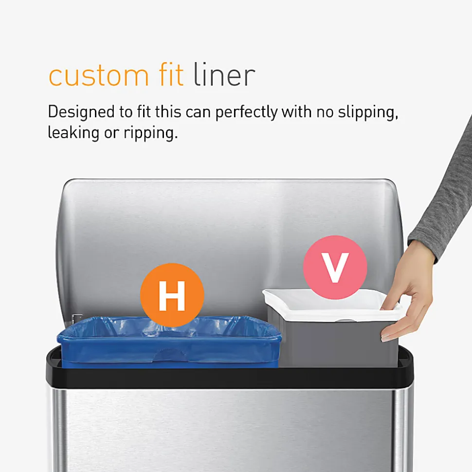 simplehuman Custom-Fit 0.3-mil Can Liners, 4.2 - 4.8 Gallons, Blue, Pack Of 240