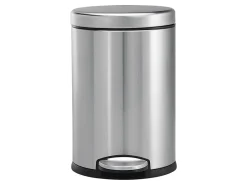 simplehuman Mini Round Step Trash Can, 1.2 Gallons, 12.1"H x 7.6"W x 10"D, Brushed Stainless Steel