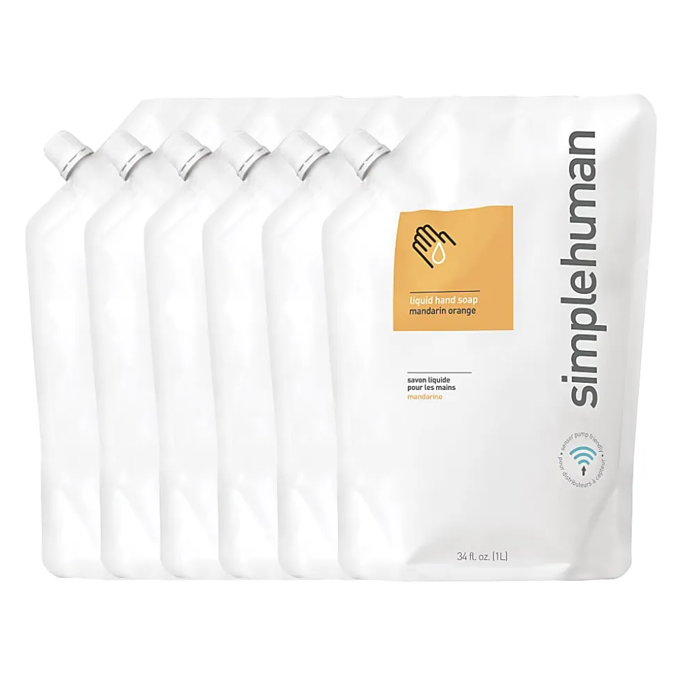 simplehuman Moisturizing Liquid Hand Soap, Mandarin Orange, 34 Oz, Carton Of 6 Pouches