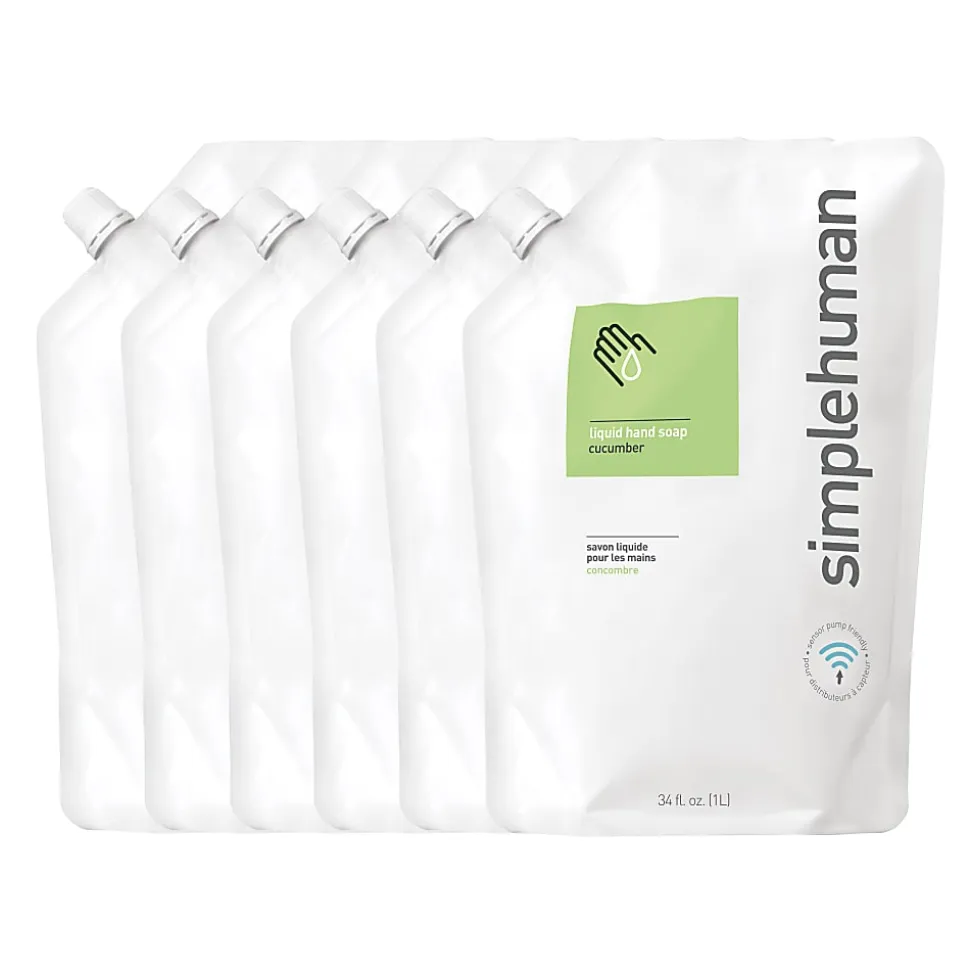 simplehuman Moisturizing Liquid Hand Soap, Geranium Scent, 34 Oz, Carton Of 6 Pouches