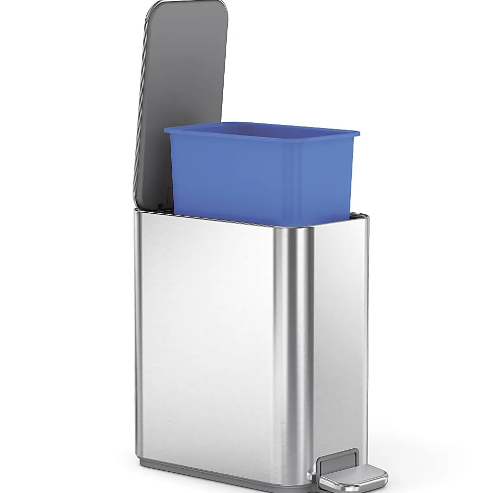 simplehuman Profile Slim Step Trash Can, 1.3 Gallon, 12.2"H x 12.6"D x 6.2"W, Brushed Stainless Steel