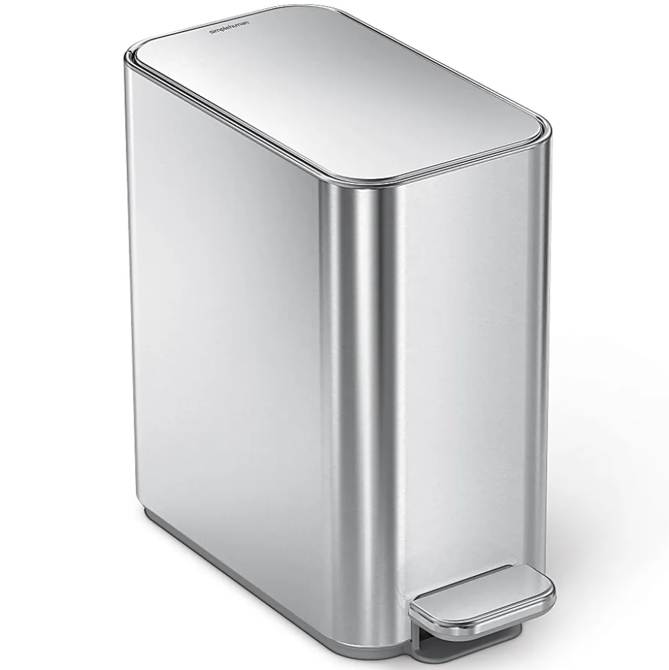 simplehuman Profile Slim Step Trash Can, 1.3 Gallon, 12.2"H x 12.6"D x 6.2"W, Brushed Stainless Steel