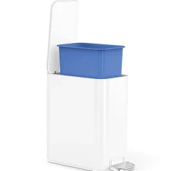 simplehuman Profile Slim Step Trash Can, 1.3 Gallon, 12.2"H x 12.6"D x 6.2"W, White Steel