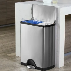 simplehuman® Rectangular Dual-Compartment Step Recycler Trash Can, 12.15 Gallons, Brushed Stainless Steel