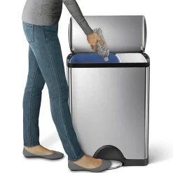 simplehuman® Rectangular Dual-Compartment Step Recycler Trash Can, 12.15 Gallons, Brushed Stainless Steel