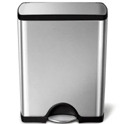 simplehuman® Rectangular Metal Step Trash Can, 13 Gallons, 25-3/4"H x 15-12/16"W x 12-12/16, Brushed Stainless Steel