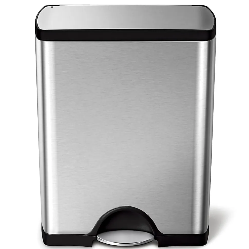 simplehuman® Rectangular Metal Step Trash Can, 13 Gallons, 25-3/4"H x 15-12/16"W x 12-12/16, Brushed Stainless Steel