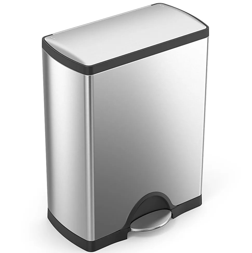 simplehuman® Rectangular Metal Step Trash Can, 13 Gallons, 25-3/4"H x 15-12/16"W x 12-12/16, Brushed Stainless Steel