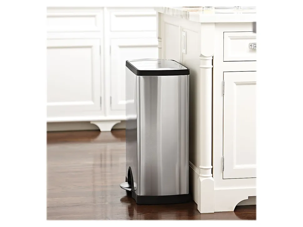 simplehuman® Rectangular Metal Step Trash Can, 13 Gallons, 25-3/4"H x 15-12/16"W x 12-12/16, Brushed Stainless Steel