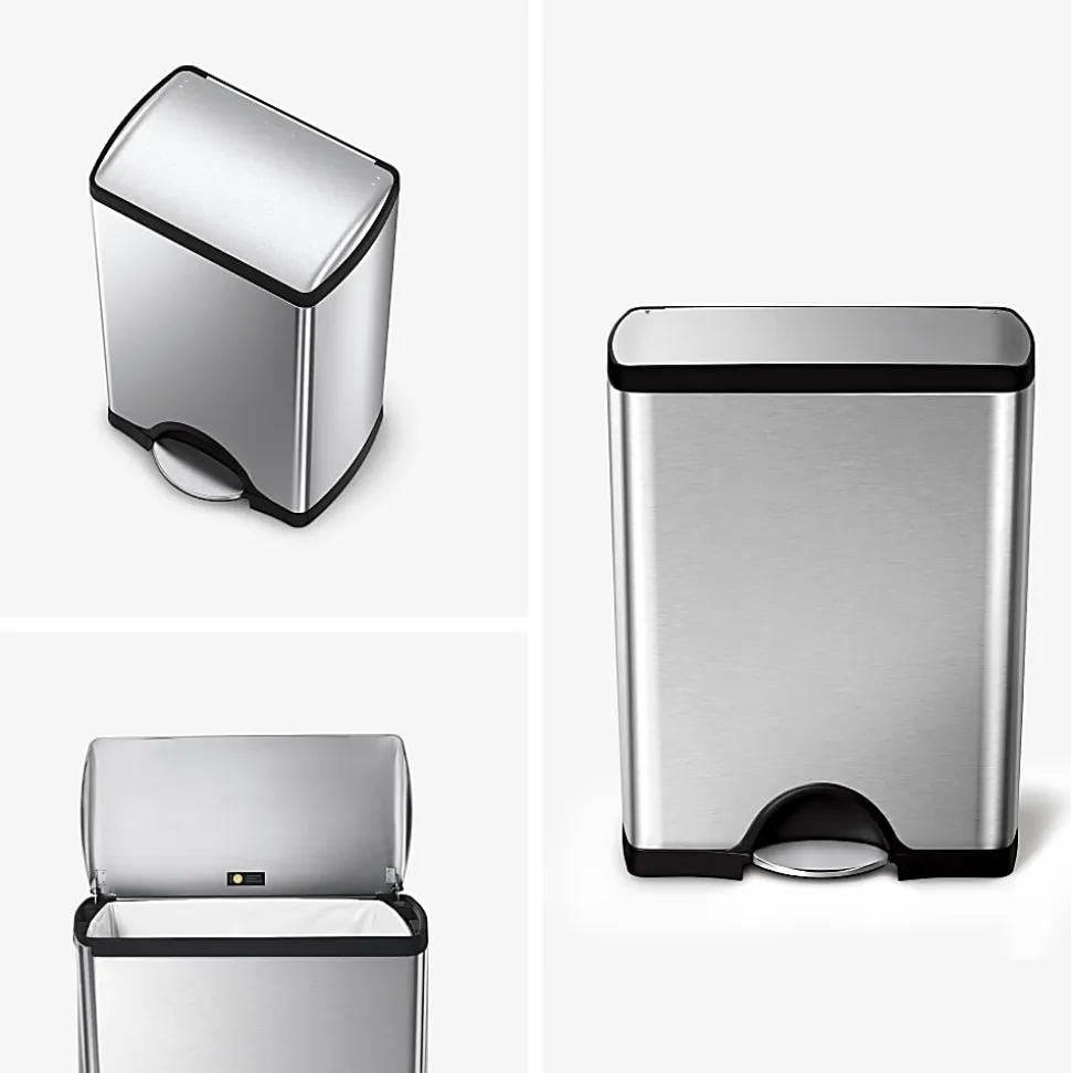 simplehuman® Rectangular Metal Step Trash Can, 13 Gallons, 25-3/4"H x 15-12/16"W x 12-12/16, Brushed Stainless Steel