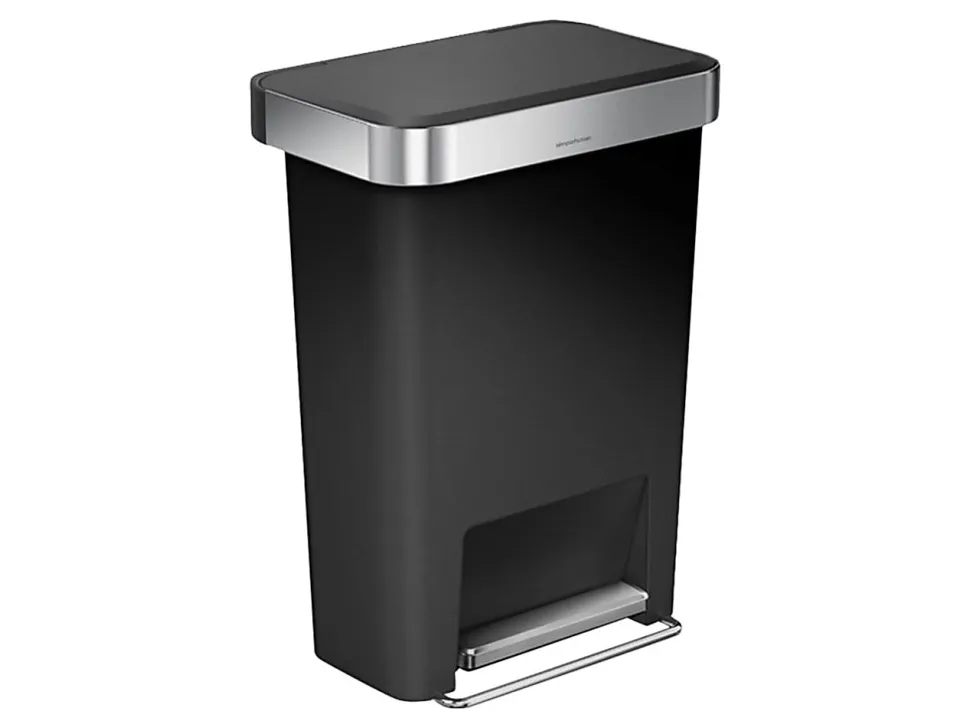 simplehuman Rectangular Step Can With Liner Pocket, 12 Gallons, Black Plastic