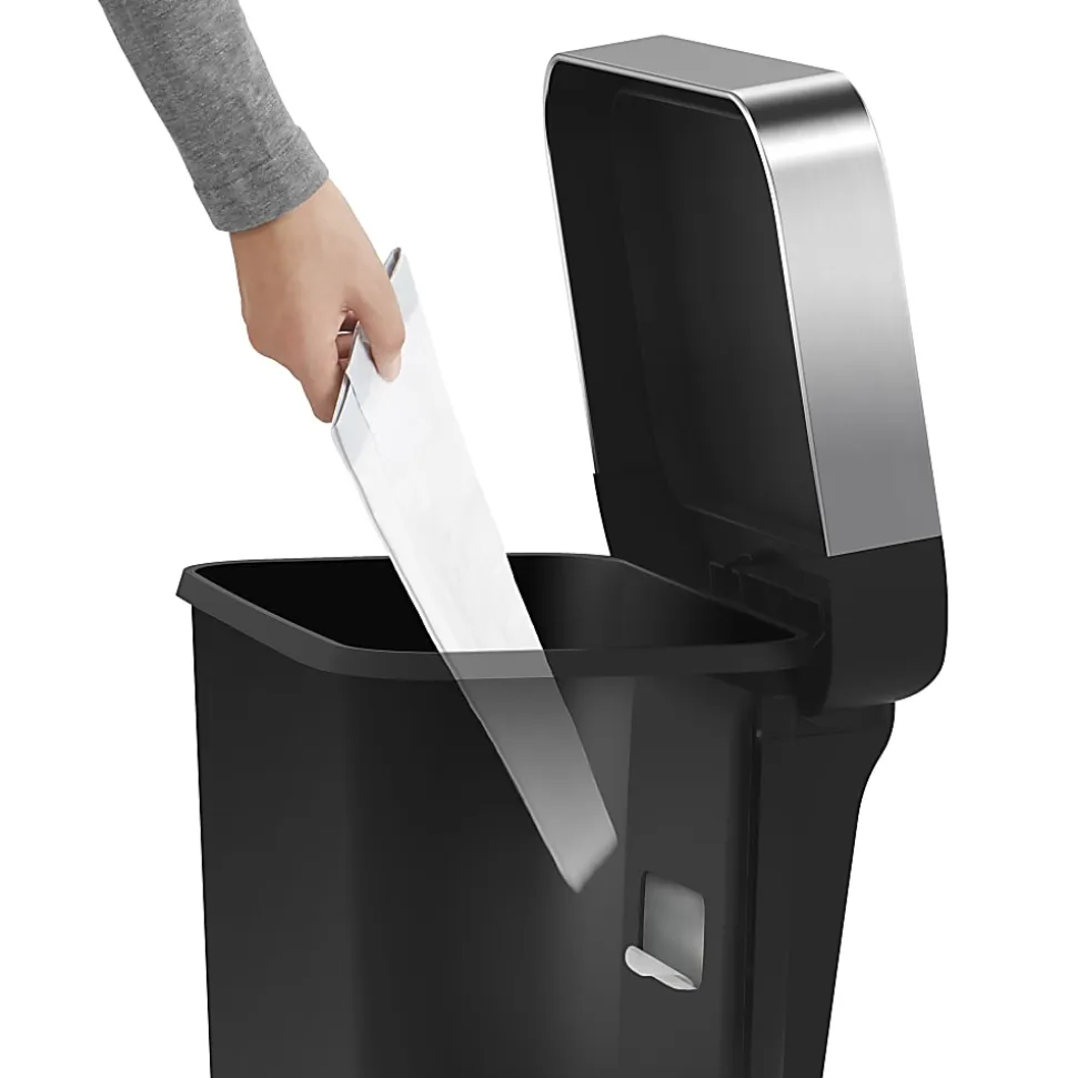 simplehuman Rectangular Step Can With Liner Pocket, 12 Gallons, Black Plastic