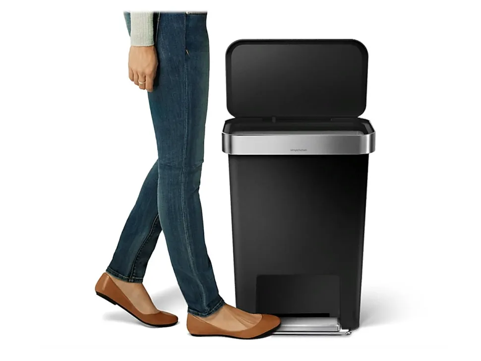 simplehuman Rectangular Step Can With Liner Pocket, 12 Gallons, Black Plastic