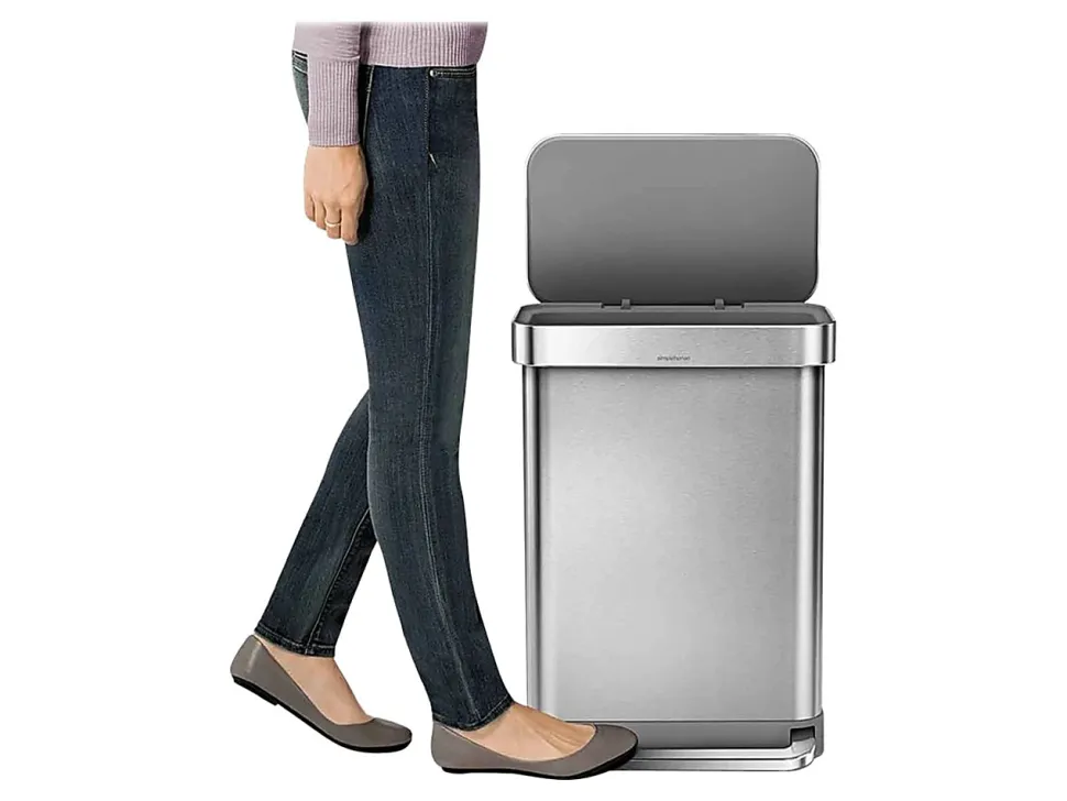 simplehuman Rectangular Step Can With Liner Pocket, 14.5 Gallons, Brushed Stainless Steel