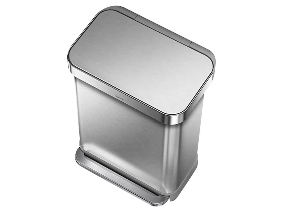 simplehuman Rectangular Step Can With Liner Pocket, 14.5 Gallons, Brushed Stainless Steel