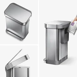 simplehuman Rectangular Step Can With Liner Pocket, 14.5 Gallons, Brushed Stainless Steel