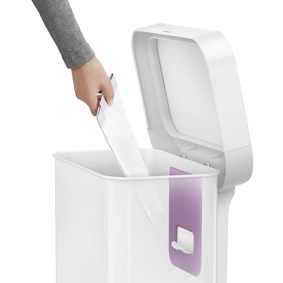 simplehuman Rectangular Step Can With Liner Pocket, 12 Gallons, White Steel