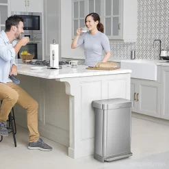 simplehuman Rectangular Step Can With Liner Pocket, 12 Gallons, Stainless Steel with Grey Plastic Lid